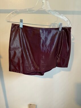 Patent Leather Mini Skort in Burgundy